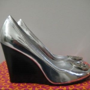Tory Burch Silver Metallic Sophie Wedges
